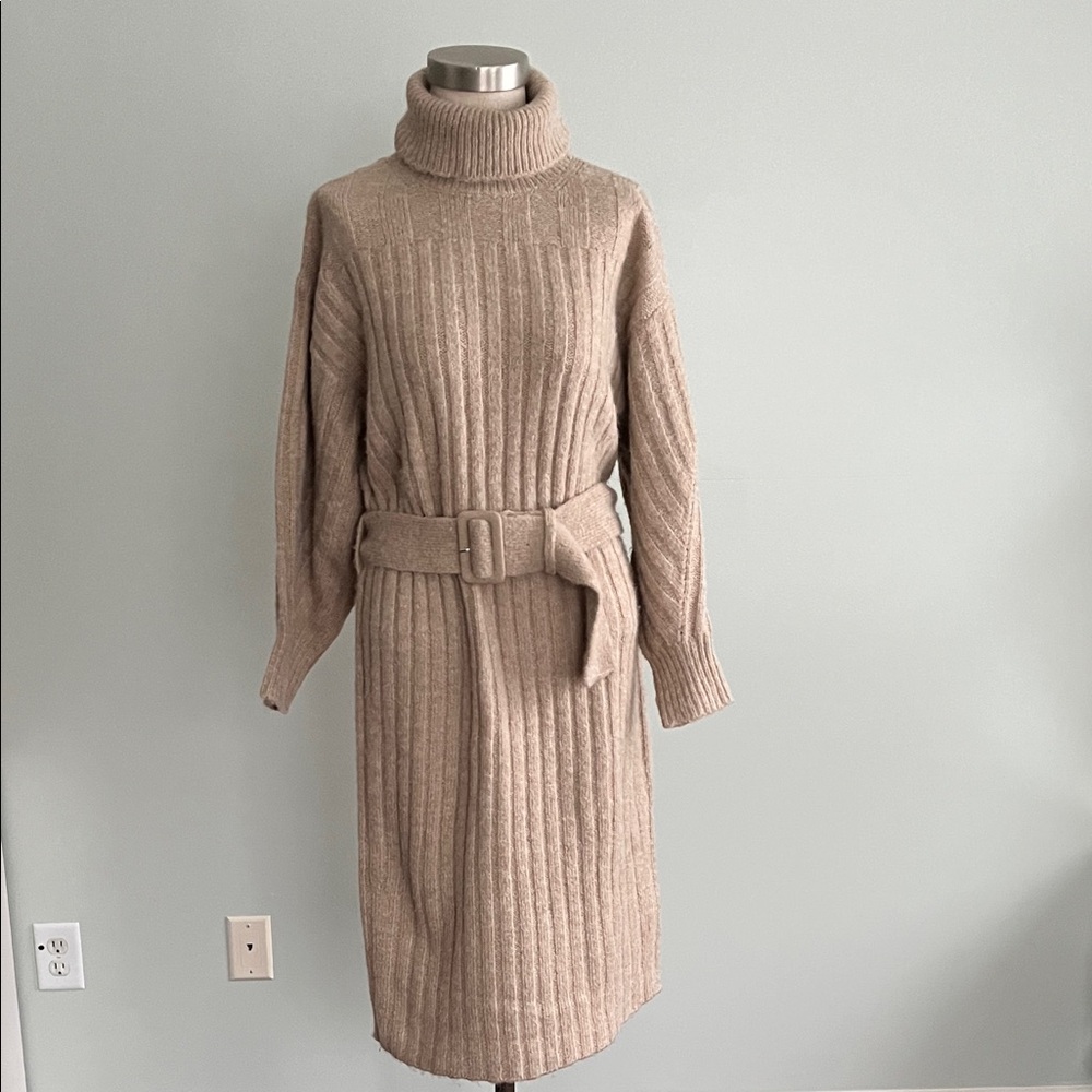 Anthropologie Long-Sleeve Turtleneck Belted Sweater Midi Dress